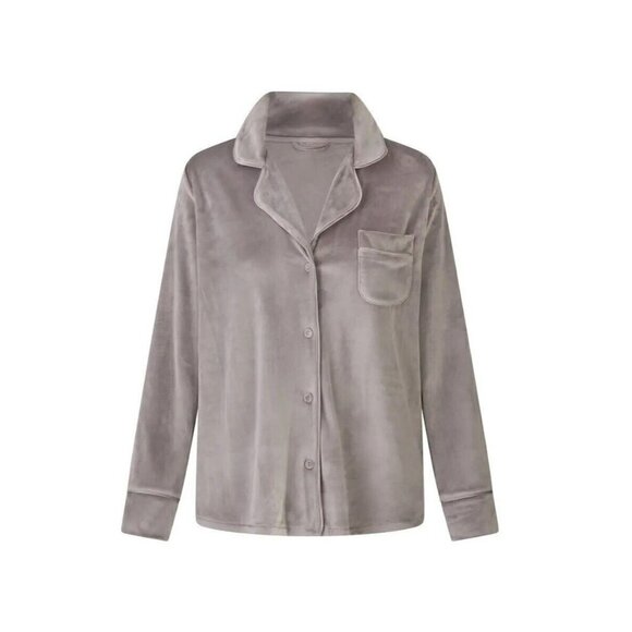 SKIMS Velour Sleep Top In Amethyst Button-Up Pajama Top Size XXS Brown - Picture 1 of 12